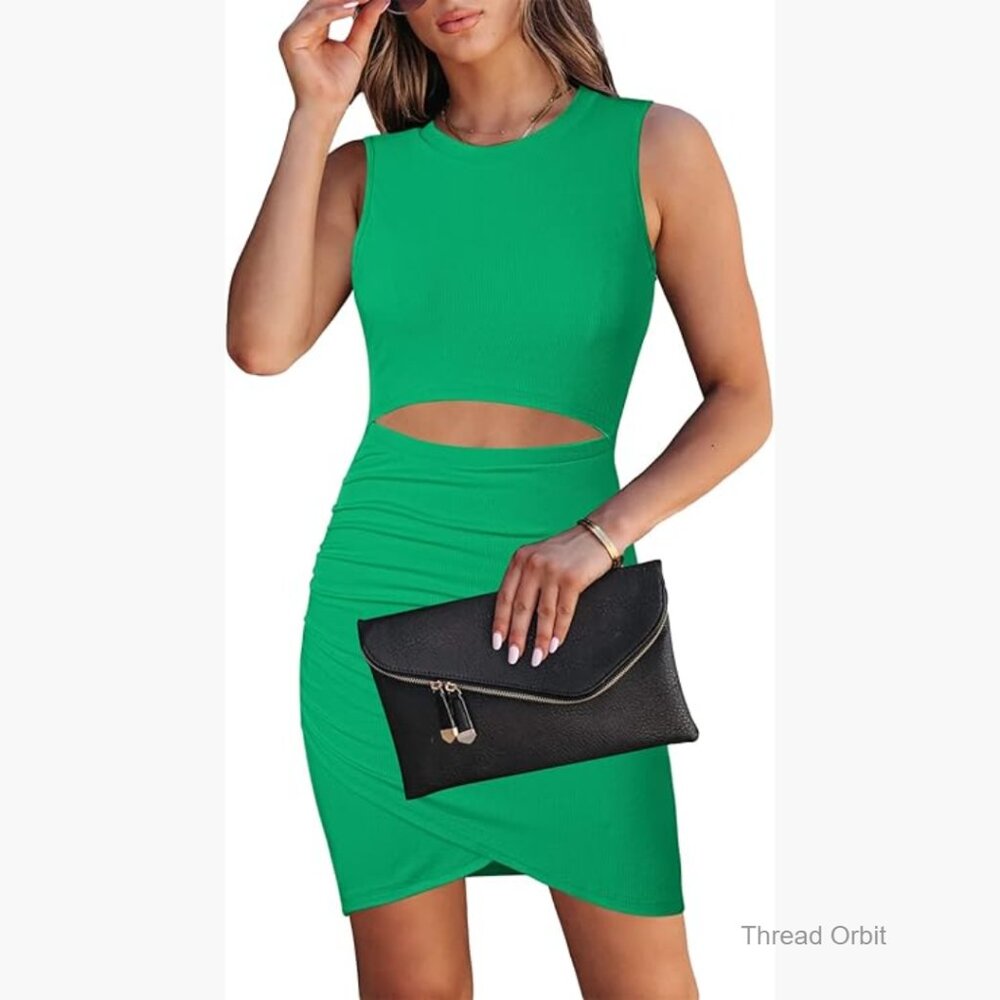 Sleeveless Cutout Bodycon Mini Dress, Slim Fit, Ruched, Cocktail Party